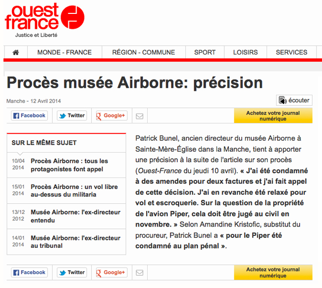 Patrick Bunel - Article du journal Ouest France du 12 avril 2014